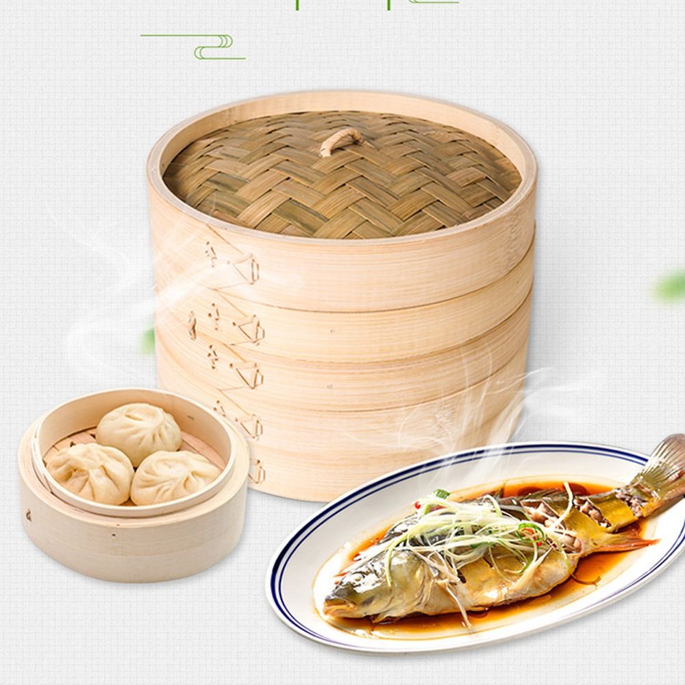 Bao Steamer Bamboo - Vaporizador de Bambu Chinês com Tampa